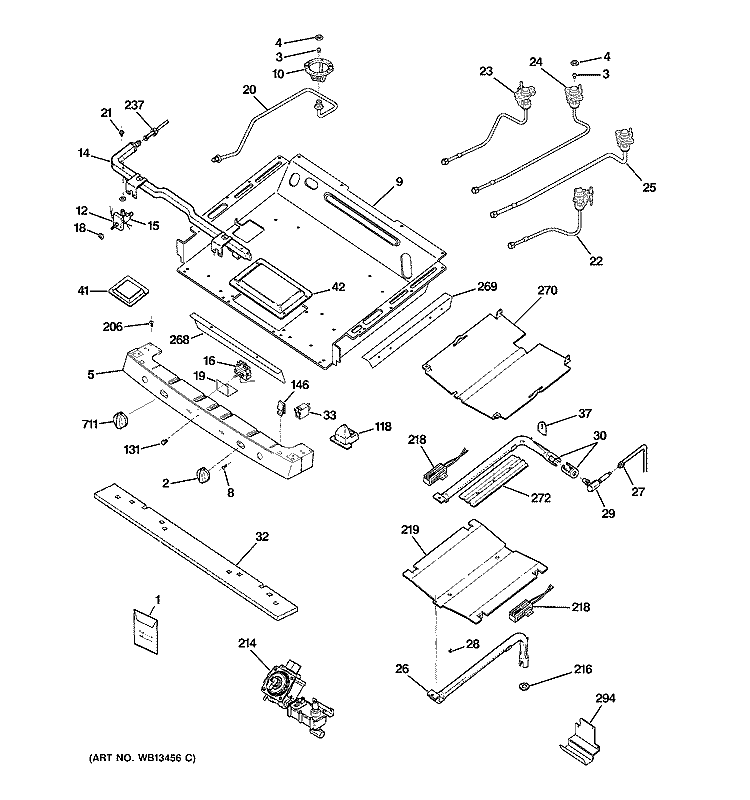 GAS & BURNER PARTS Diagram and Parts List for JGB918SEK2SS  General Electric Range