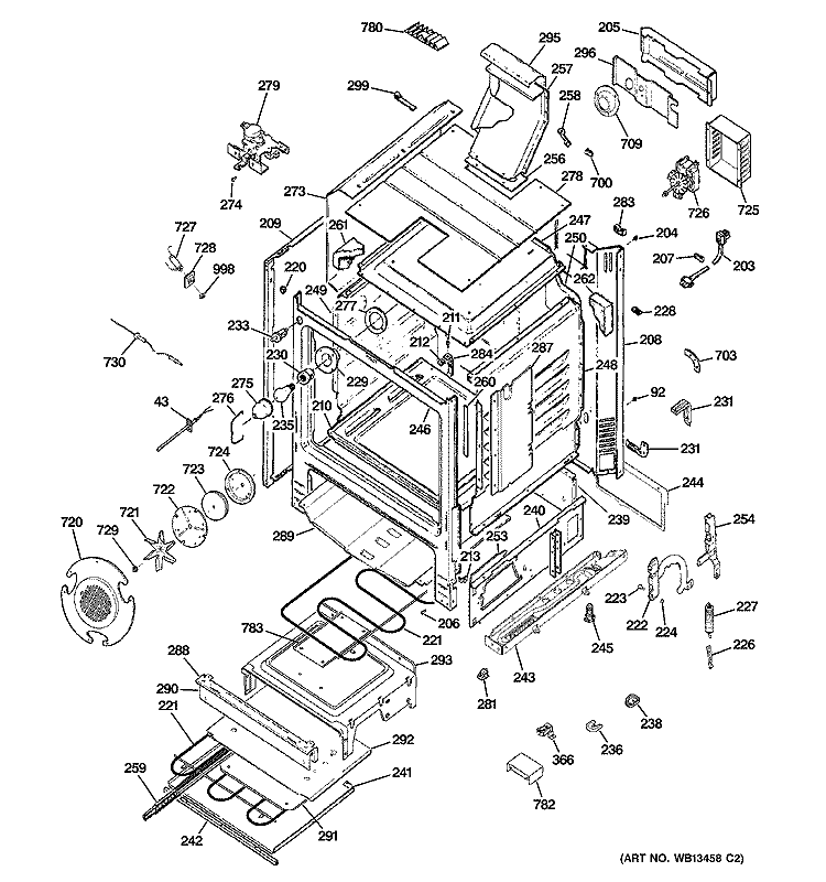 BODY PARTS Diagram and Parts List for JGB918SEK2SS  General Electric Range