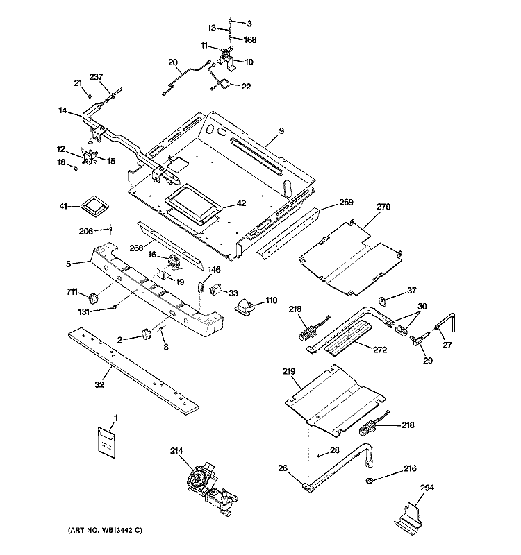 GAS & BURNER PARTS Diagram and Parts List for JGB928SEK2SS  General Electric Range
