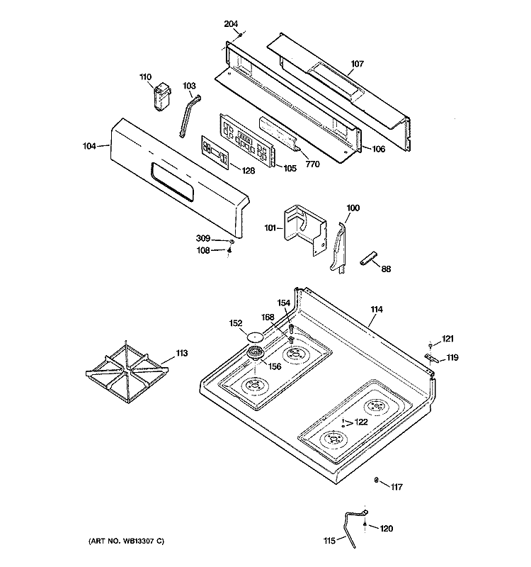 CONTROL PANEL & COOKTOP Diagram and Parts List for JGBP28WEK1WW  General Electric Range