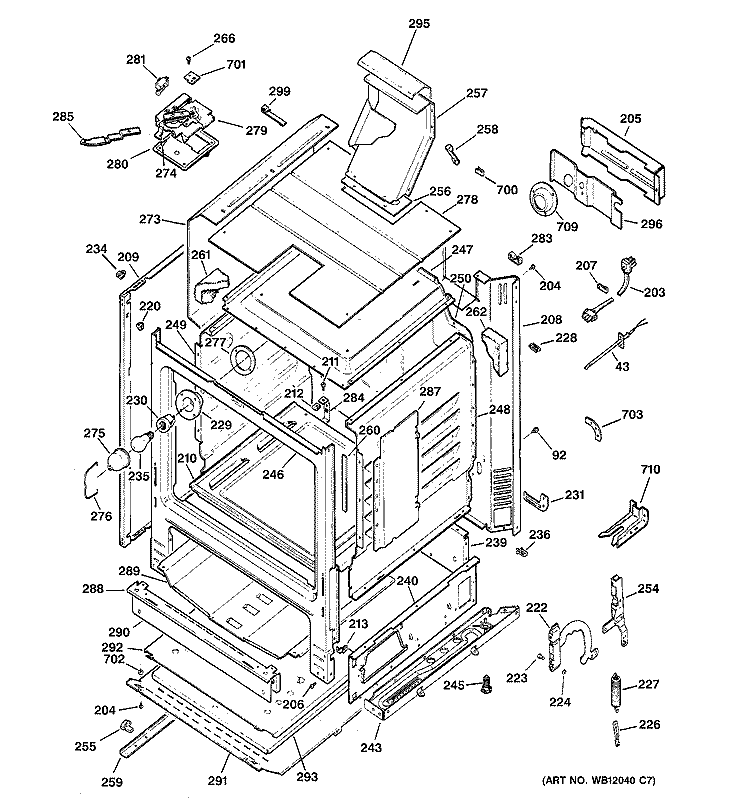 BODY PARTS Diagram and Parts List for JGBP28WEK1WW  General Electric Range