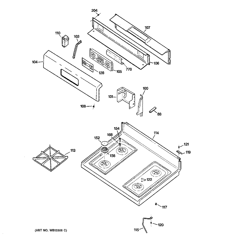 CONTROL PANEL & COOKTOP Diagram and Parts List for JGBP28SEK1SS  General Electric Range