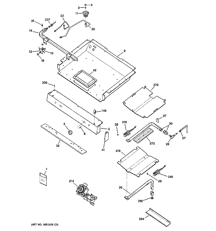 GAS & BURNER PARTS Diagram and Parts List for JGBP29WEK1WW  General Electric Range