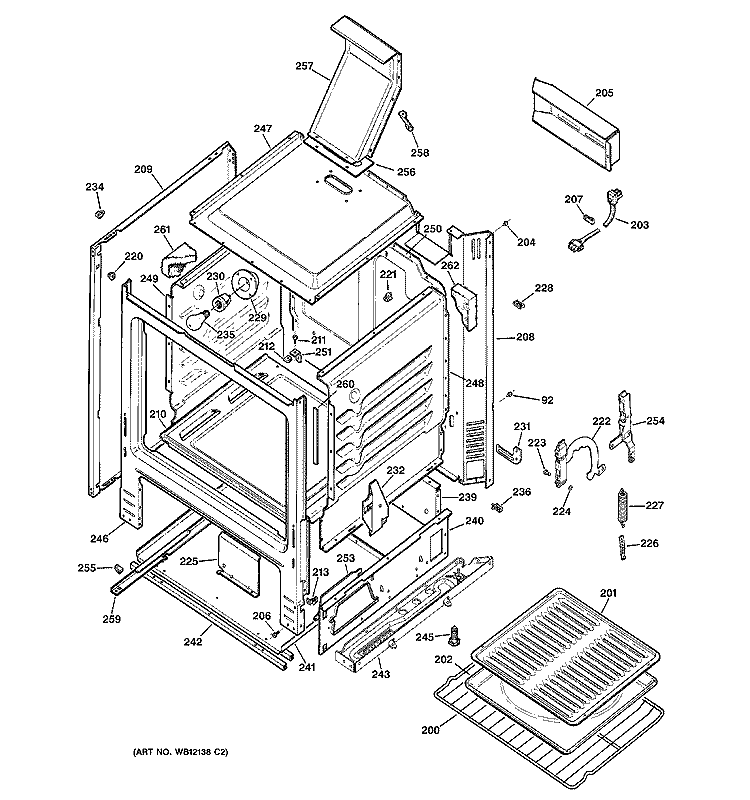 BODY PARTS Diagram and Parts List for JGBS22WEK1WW  General Electric Range