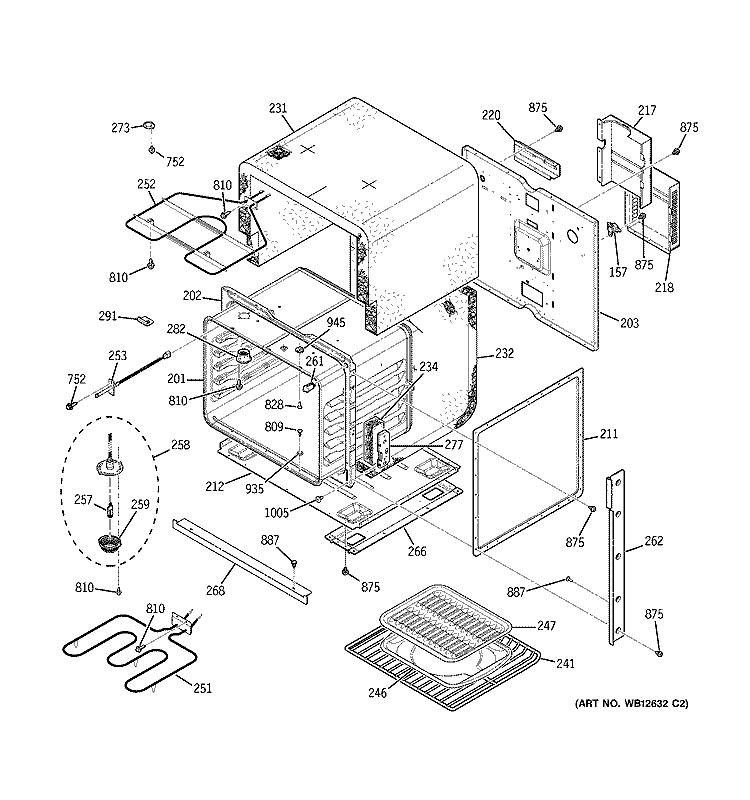 BODY PARTS Diagram and Parts List for JCKP20WF4WW  General Electric Wall Oven