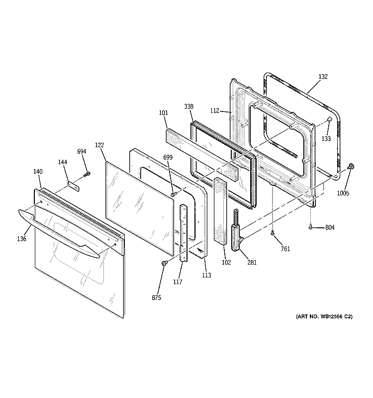 DOOR Diagram and Parts List for JK955CF5CC  General Electric Wall Oven