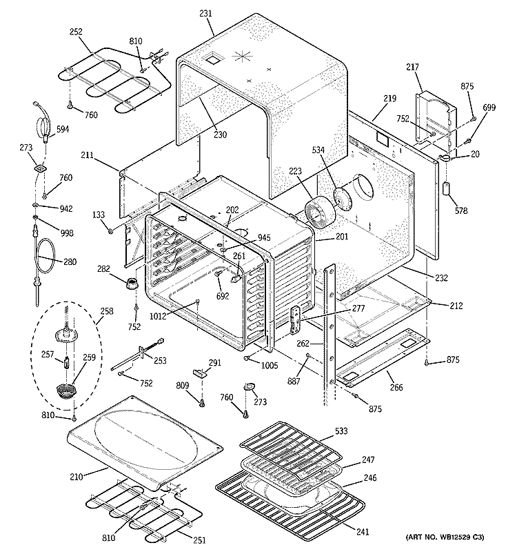UPPER OVEN Diagram and Parts List for JT955CF6CC  General Electric Microwave Oven Combo