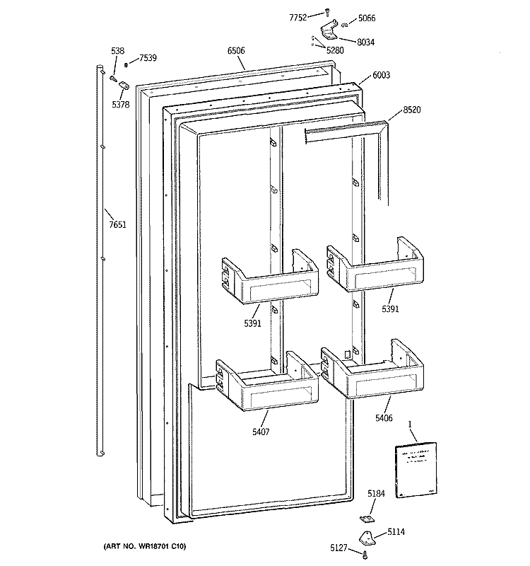 FREEZER DOOR Diagram and Parts List for ZIFS36NMFLH  General Electric Freezer