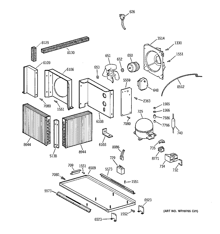 UNIT PARTS Diagram and Parts List for ZIFS36NMFLH  General Electric Freezer