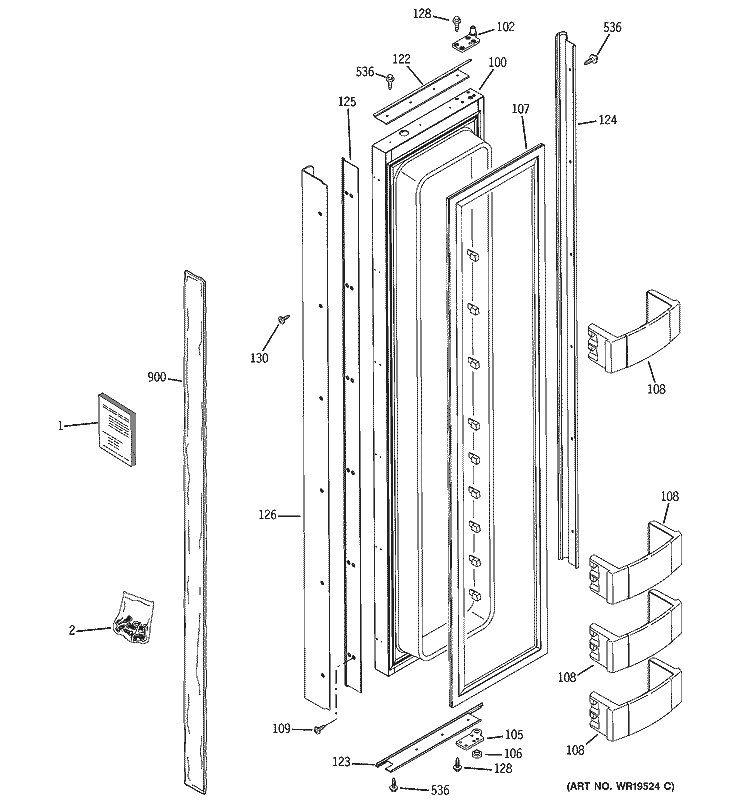 FREEZER DOOR Diagram and Parts List for ZIS480NRF  General Electric Refrigerator