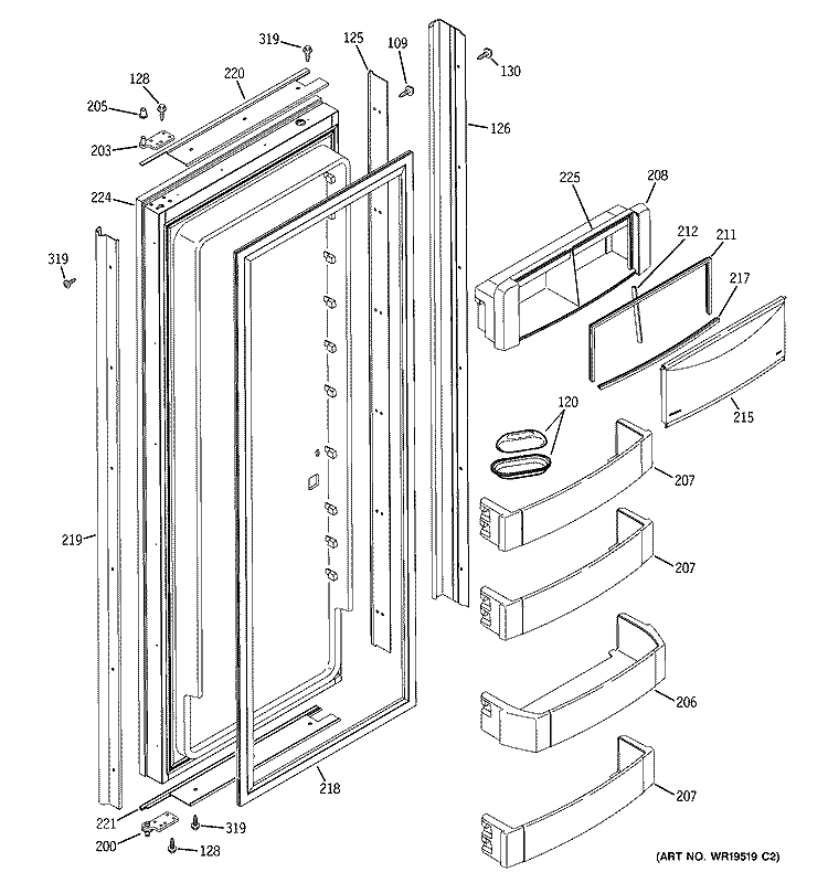 FRESH FOOD DOOR Diagram and Parts List for ZISB360DRF  General Electric Refrigerator