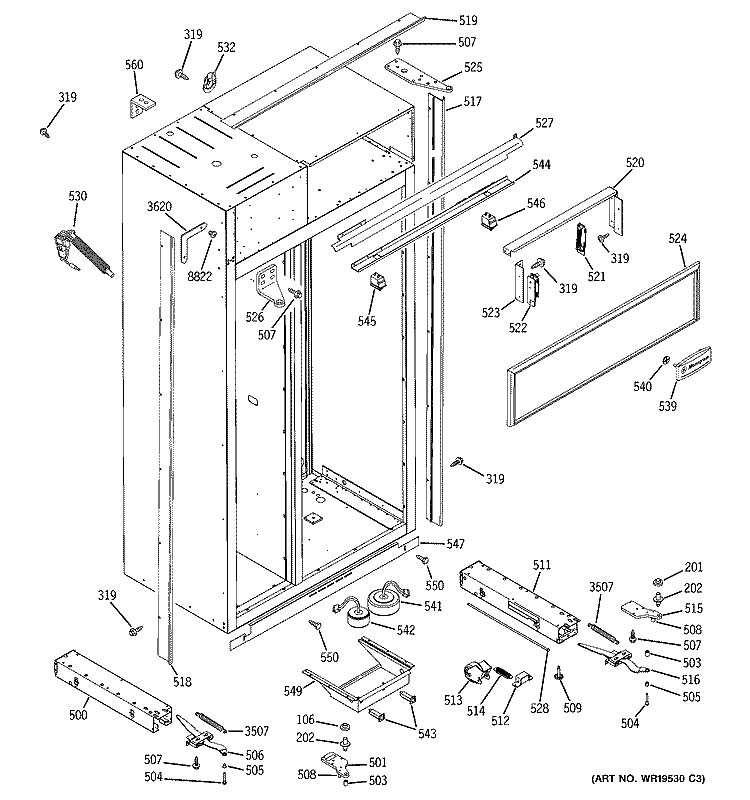CASE PARTS Diagram and Parts List for ZISS480NRFSS  General Electric Refrigerator