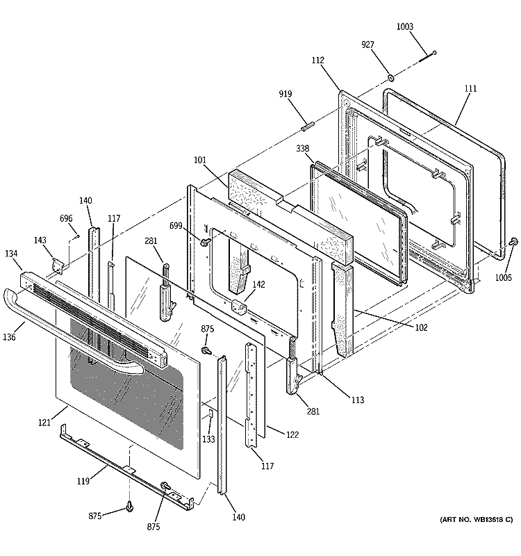DOOR Diagram and Parts List for JBP25DK1CT  General Electric Range