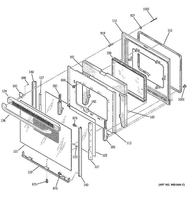 DOOR Diagram and Parts List for JBP27WK1WW  General Electric Range