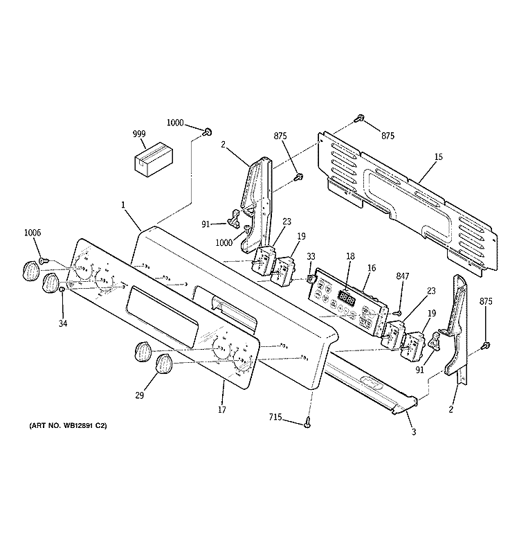 CONTROL PANEL Diagram and Parts List for JBP35SK1SS  General Electric Range