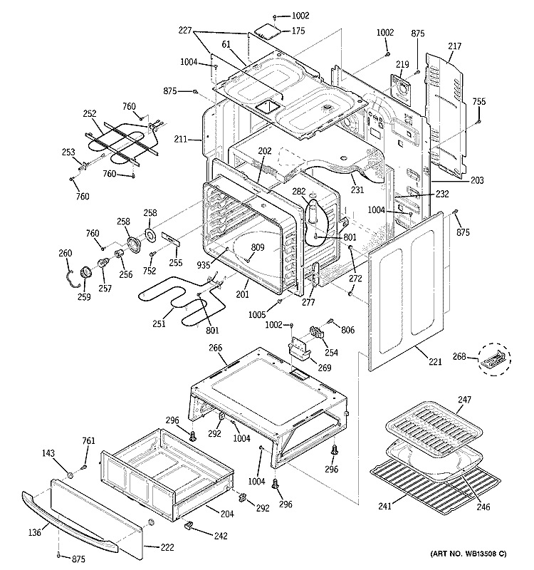 BODY PARTS Diagram and Parts List for JBP35SK1SS  General Electric Range