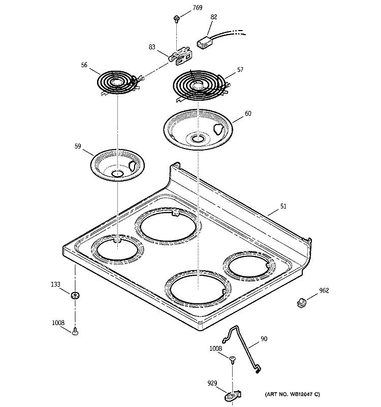 COOKTOP Diagram and Parts List for JBP49BK1BB  General Electric Range