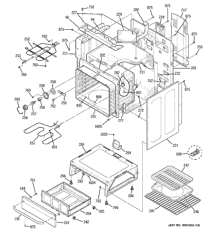 BODY PARTS Diagram and Parts List for JBP71SK1SS  General Electric Range