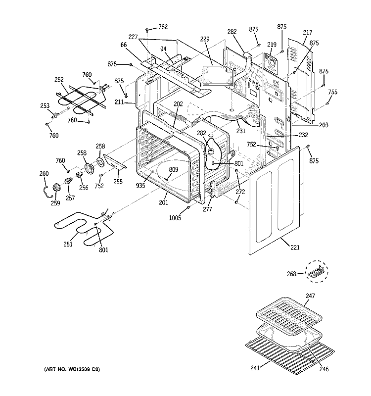 BODY PARTS Diagram and Parts List for JBP81SK1SS  General Electric Range