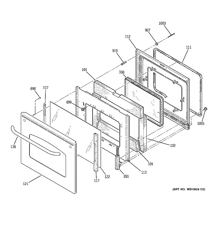 DOOR Diagram and Parts List for JBP81SK1SS  General Electric Range
