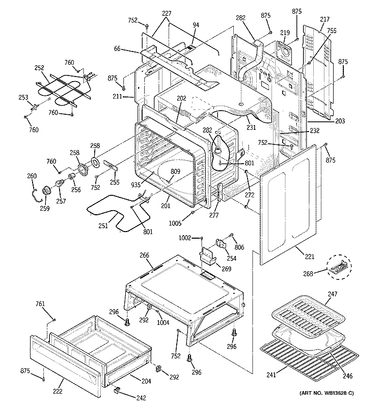 BODY PARTS Diagram and Parts List for JBS55BK1BB  General Electric Range