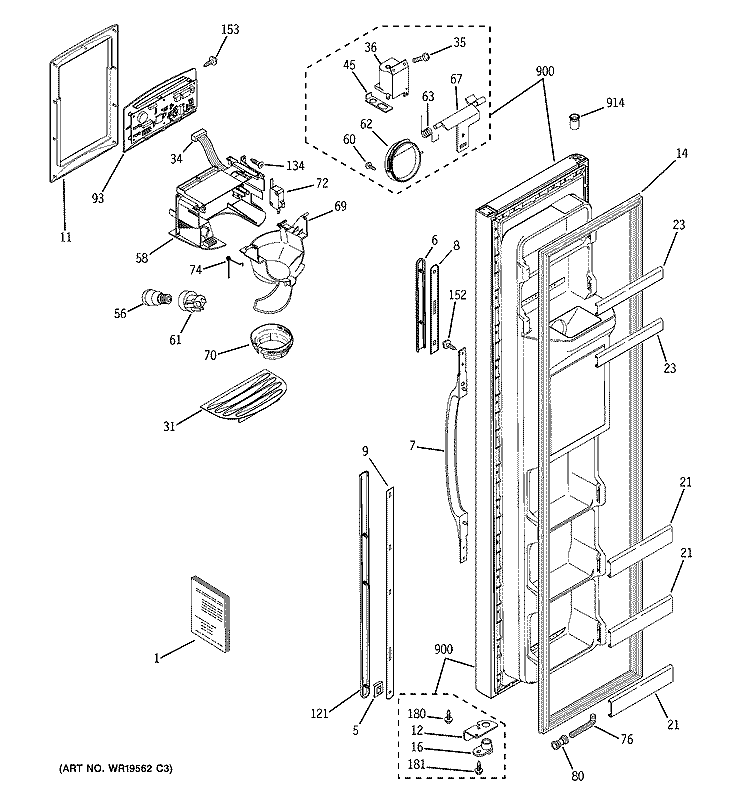 FREEZER DOOR Diagram and Parts List for GSS22WGPJCC  General Electric Refrigerator