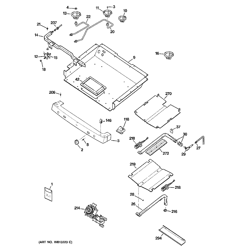 GAS & BURNER PARTS Diagram and Parts List for JGB915BEF3BB  General Electric Range