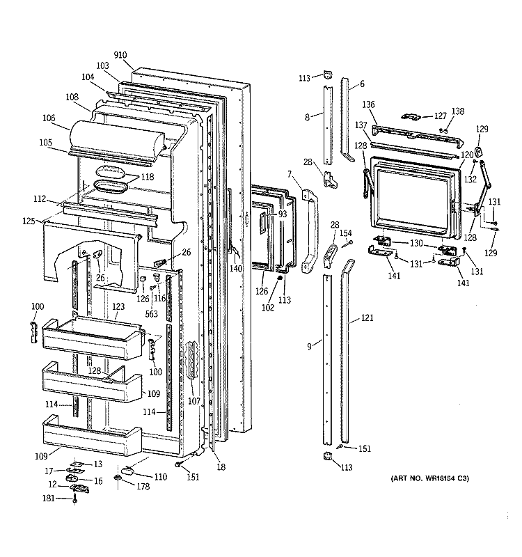 FRESH FOOD DOOR Diagram and Parts List for TFX24PFXAAA  General Electric Refrigerator