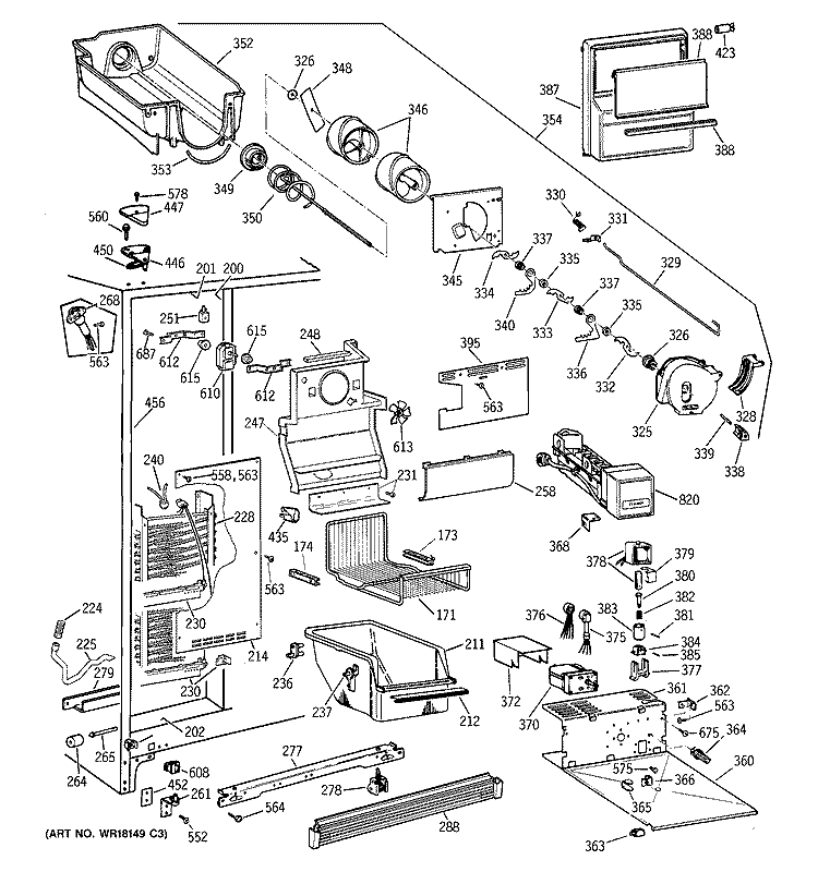 FREEZER SECTION Diagram and Parts List for TFX24PFXAWW  General Electric Refrigerator