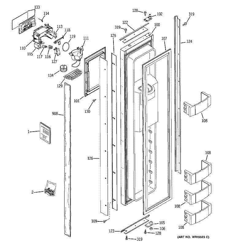 FREEZER DOOR Diagram and Parts List for ZISW420DRA  General Electric Refrigerator