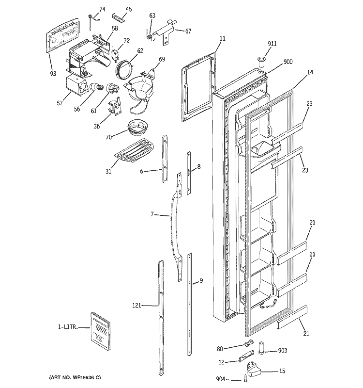 FREEZER DOOR Diagram and Parts List for GSL23WGSABS  General Electric Refrigerator