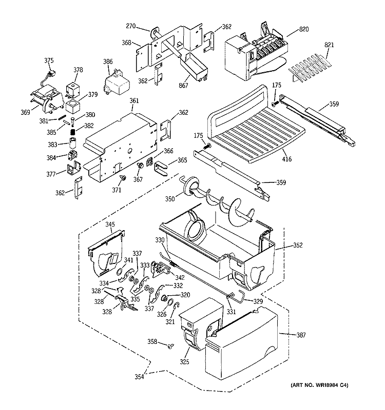ICE MAKER & DISPENSER Diagram and Parts List for GSS23SGSASS  General Electric Refrigerator