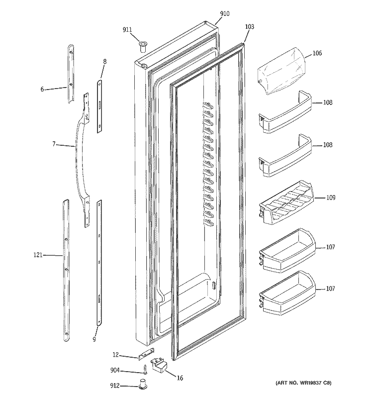 FRESH FOOD DOOR Diagram and Parts List for GSS23WGSAWW  General Electric Refrigerator