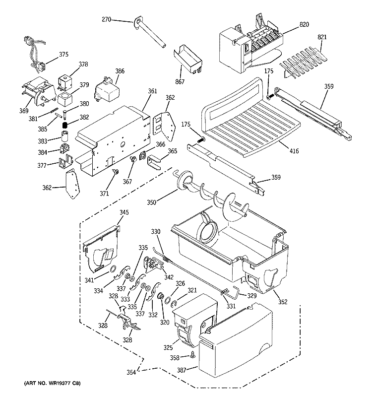 ICE MAKER & DISPENSER Diagram and Parts List for GSS23WGSAWW  General Electric Refrigerator