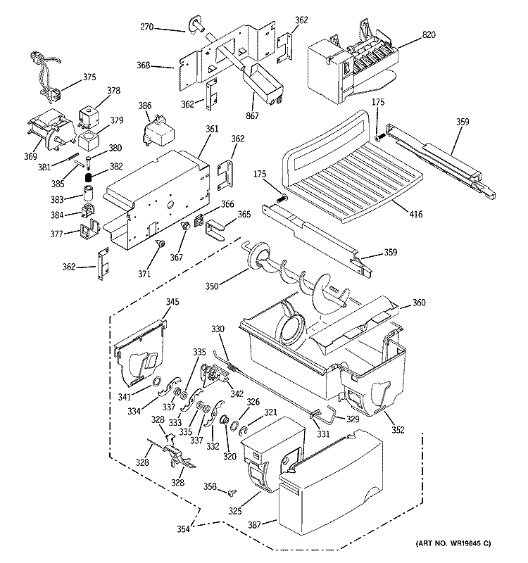 ICE MAKER & DISPENSER Diagram and Parts List for GSS25SGSASS  General Electric Refrigerator