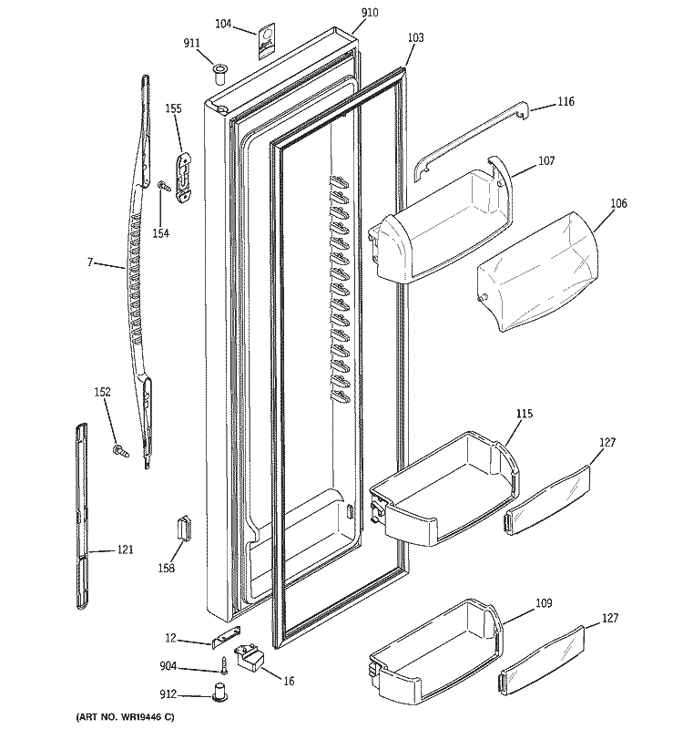 FRESH FOOD DOOR Diagram and Parts List for PSS26LGRDBB  General Electric Refrigerator