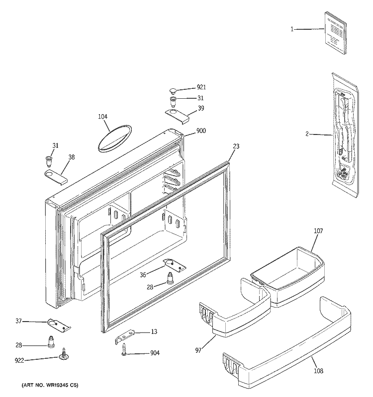 FREEZER DOOR Diagram and Parts List for ETS22SBSARSS  General Electric Refrigerator
