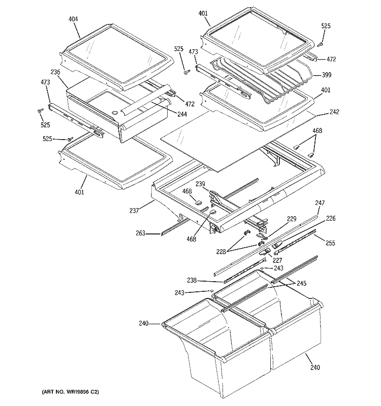 FRESH FOOD SHELVES Diagram and Parts List for ETS22SBSARSS  General Electric Refrigerator