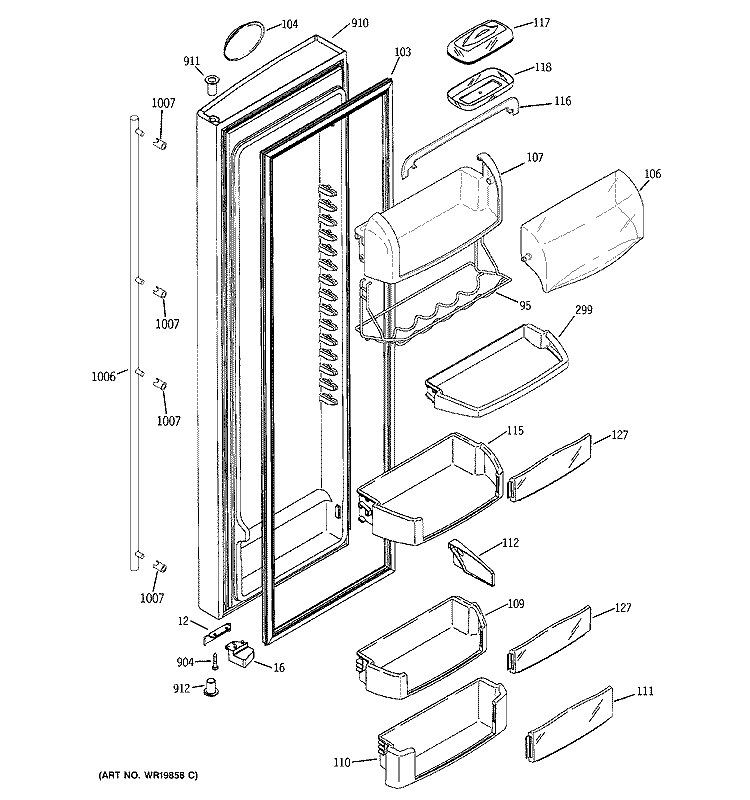 FRESH FOOD DOOR Diagram and Parts List for ZCG23SGSBSS  General Electric Refrigerator