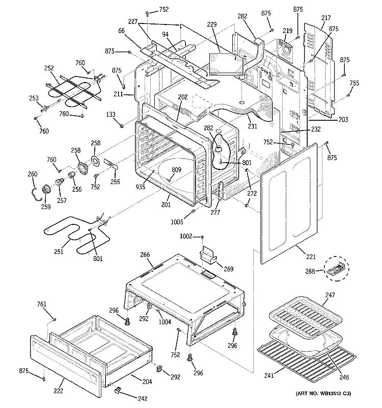 BODY PARTS Diagram and Parts List for JBP71CK1CC  General Electric Range