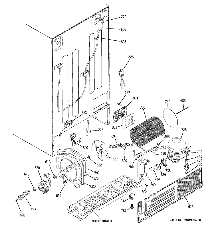 SEALED SYSTEM & MOTHER BOARD Diagram and Parts List for ESL25XGSCBS  General Electric Refrigerator