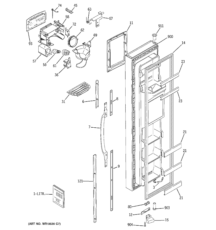 FREEZER DOOR Diagram and Parts List for ESS25XGSBCC  General Electric Refrigerator