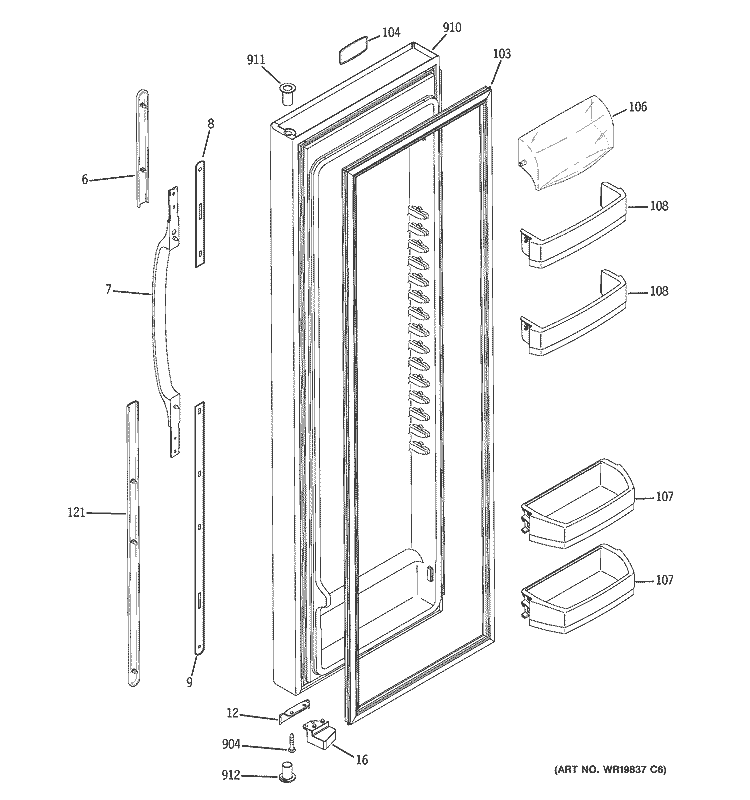 FRESH FOOD DOOR Diagram and Parts List for ESS25XGSBCC  General Electric Refrigerator
