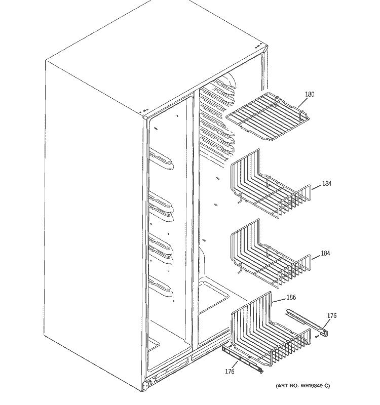 FREEZER SHELVES Diagram and Parts List for ESS25XGSBCC  General Electric Refrigerator