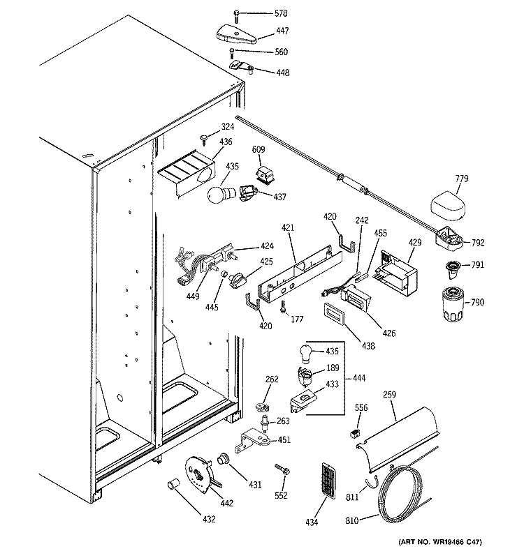 FRESH FOOD SECTION Diagram and Parts List for GSL25JFPJBS  General Electric Refrigerator