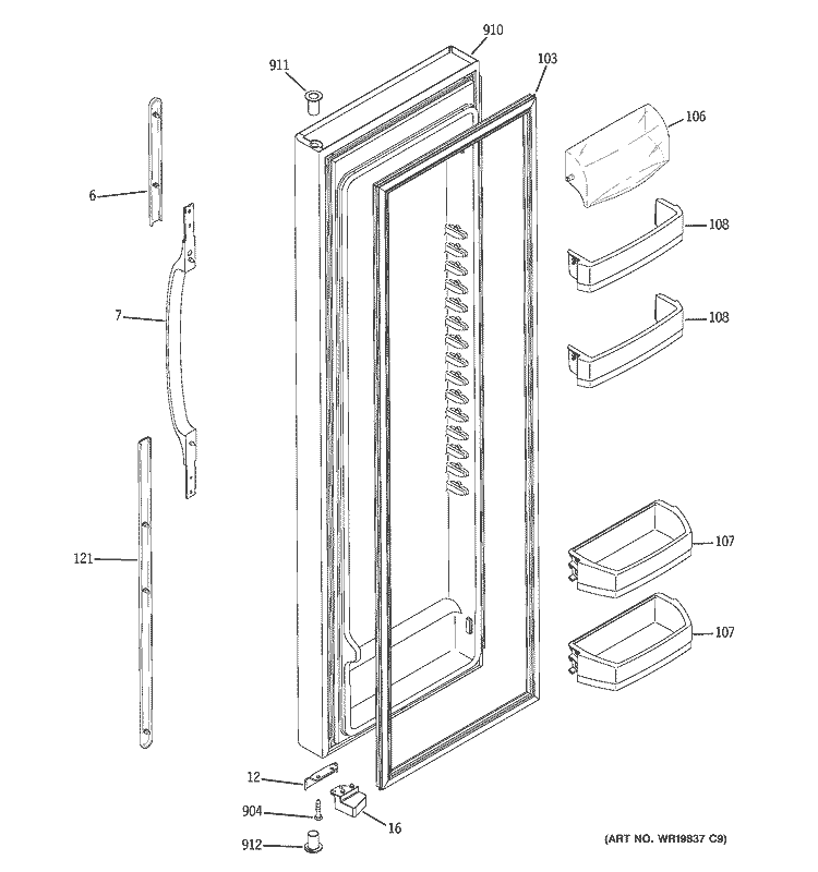 FRESH FOOD DOOR Diagram and Parts List for GSL25KGSBBS  General Electric Refrigerator