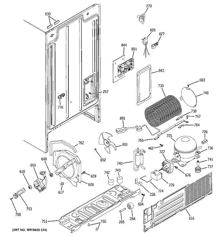 SEALED SYSTEM & MOTHER BOARD Diagram and Parts List for GSS20DBPJCC  General Electric Refrigerator