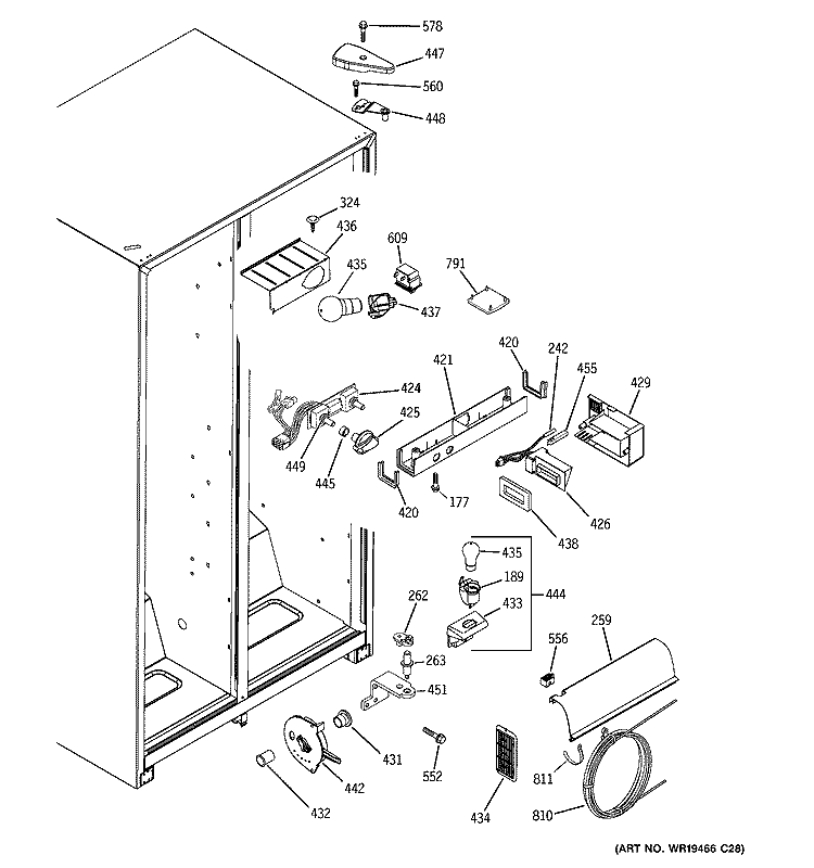 FRESH FOOD SECTION Diagram and Parts List for GSS22JEPJCC  General Electric Refrigerator