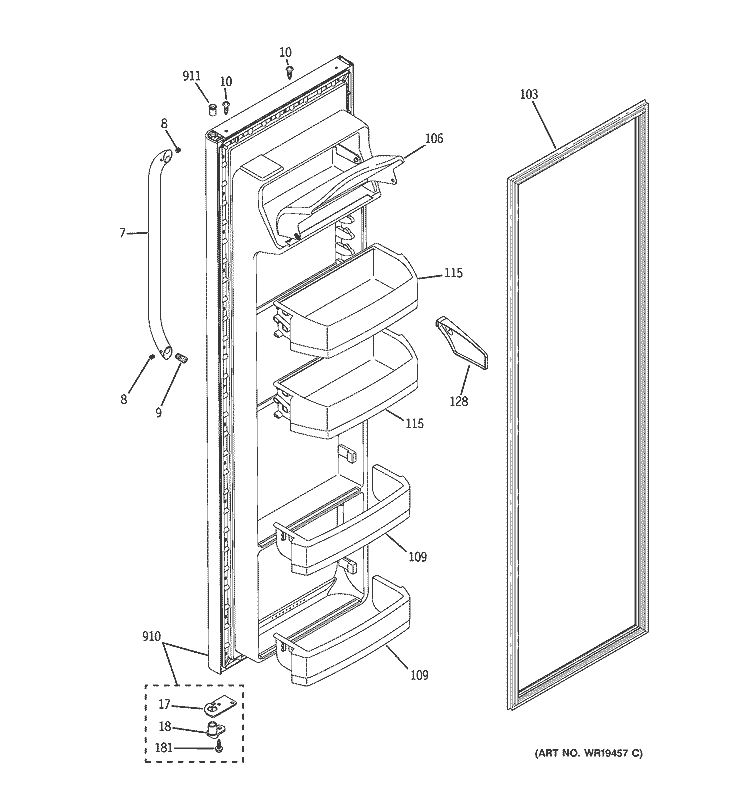 FRESH FOOD DOOR Diagram and Parts List for GSS22SGRFSS  General Electric Refrigerator
