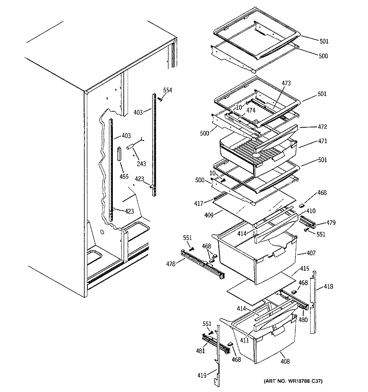 FRESH FOOD SHELVES Diagram and Parts List for GSS22UFPJBB  General Electric Refrigerator
